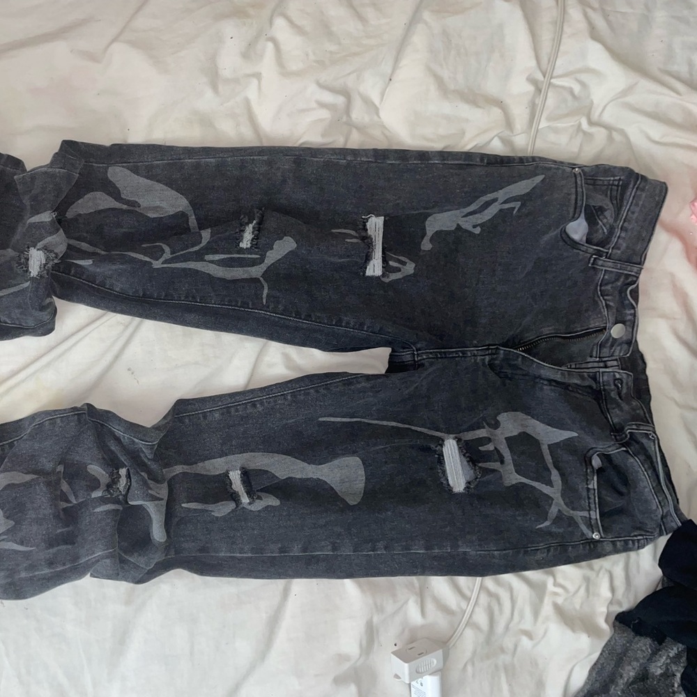 SHEIN Black Distressed Flare Jeans